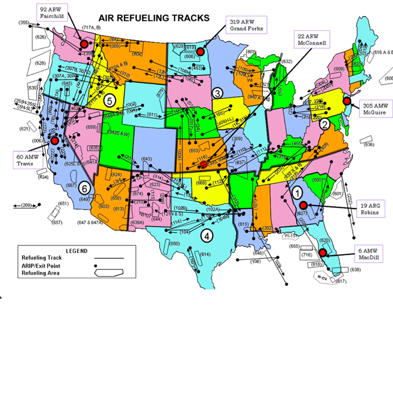 US aerial refueling tracks map